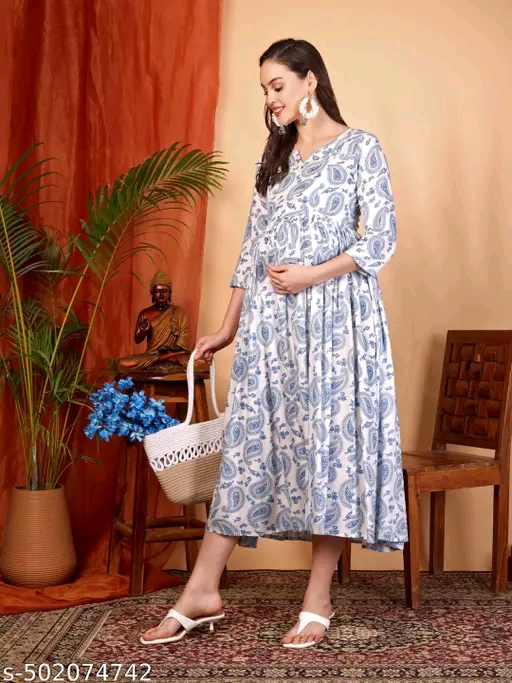 Elegant Floral Maternity & Feeding Gown | Comfortable Nursing Dress for Women - Image 3