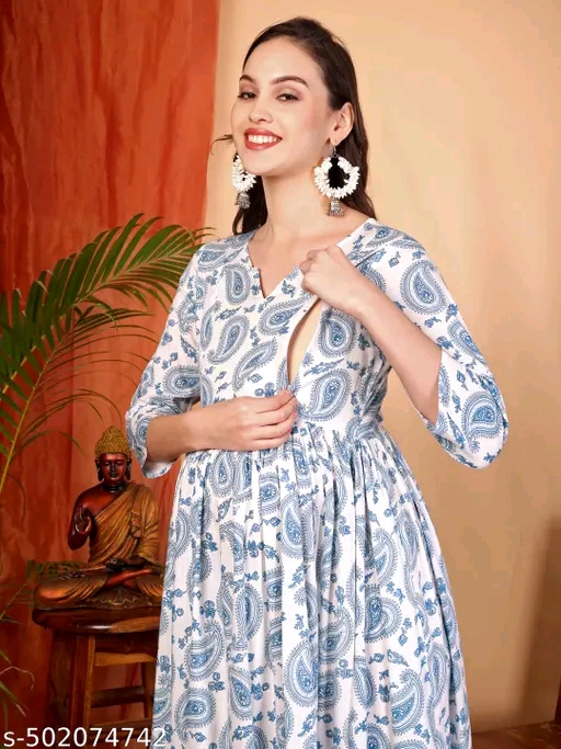 Elegant Floral Maternity & Feeding Gown | Comfortable Nursing Dress for Women - Image 2