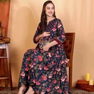 Elegant Floral Maternity & Feeding Gown | Comfortable Nursing Dress for Women