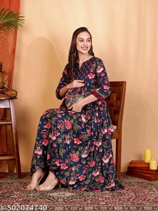 Elegant Floral Maternity & Feeding Gown | Comfortable Nursing Dress for Women