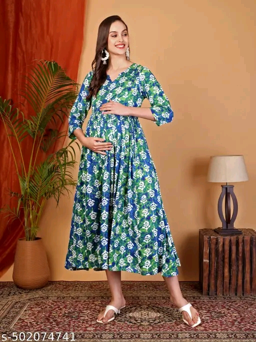 Elegant Floral Maternity & Feeding Gown | Comfortable Nursing Dress for Women - Image 3