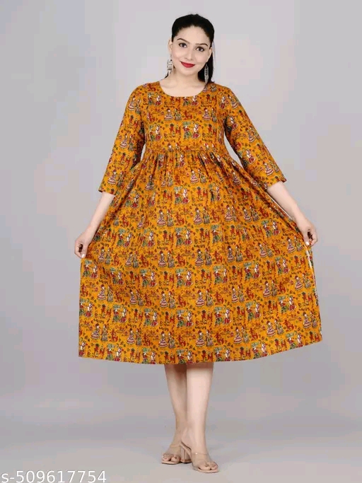 Stylish Mustard Printed Maternity & Feeding Kurti with Invisible Side Zips | Comfortable Nursing Wear - Image 2